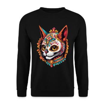 Chat Mexique Sugar Skull Dia De Muertos Design - Sweat-shirt Unisexe - noir - Devant - Alina (178cm) & Michal (187cm)