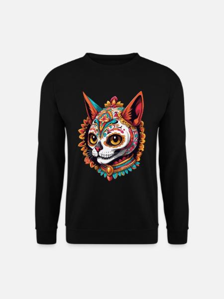 Katze Mexiko Zuckerschädel Dia De Muertos Design - Unisex Pullover - Schwarz