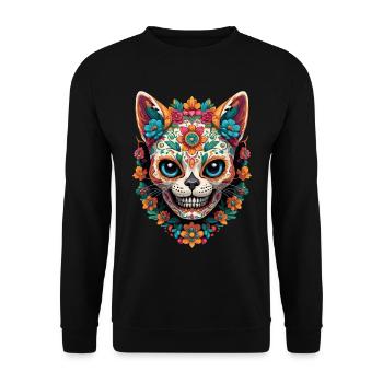 Sugar Skull Cat Mexico Streetwear Design - Unisex Sweatshirt - black - Front - Alina (178cm) & Michal (187cm)