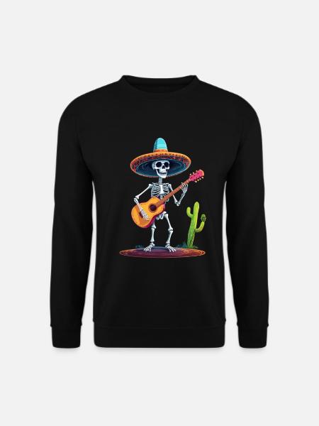 Mexikanischer Mariachi Skelett Gitarrist Fiesta - Unisex Pullover - Schwarz