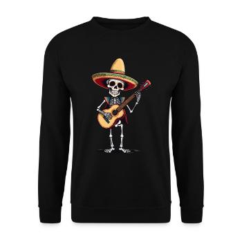 Mexikanischer Mariachi Skelett Gitarrist Fiesta - Unisex Pullover - Schwarz - Vorne - Alina (178cm) & Michal (187cm)