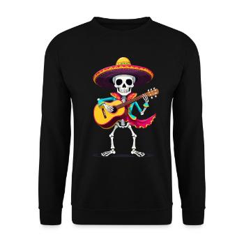 Mexikanischer Mariachi Skelett Gitarrist Fiesta - Unisex Pullover - Schwarz - Vorne - Alina (178cm) & Michal (187cm)