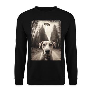 Selfie de chiens avec la conception d’un vaisseau spatial extraterrestre - Sweat-shirt Unisexe - noir - Devant - Alina (178cm) & Michal (187cm)