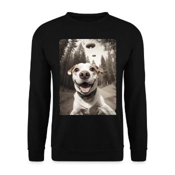 Hunde Selfie Mit Außerirdischem Raumschiff - Unisex Pullover - Schwarz - Vorne - Alina (178cm) & Michal (187cm)