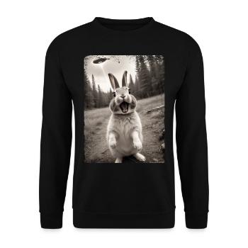 Funny Bunny Selfie Alien Spaceship - Unisex Sweatshirt - black - Front - Alina (178cm) & Michal (187cm)