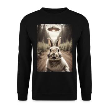 Funny Bunny Selfie Alien Spaceship - Unisex Sweatshirt - black - Front - Alina (178cm) & Michal (187cm)