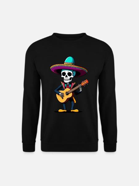 Mexikanischer Mariachi Skelett Gitarrist Fiesta - Unisex Pullover - Schwarz
