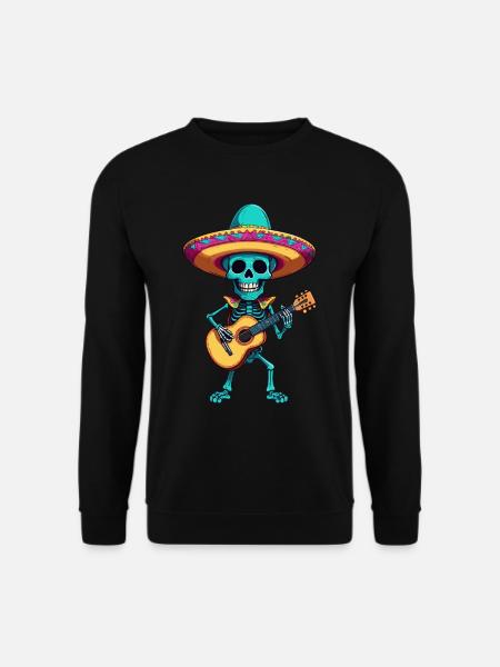 Mexikanischer Mariachi Skelett Gitarrist Fiesta - Unisex Pullover - Schwarz