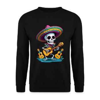Skelett Mexikanischer Mariachi Gitarrenspieler - Unisex Pullover - Schwarz - Vorne - Alina (178cm) & Michal (187cm)