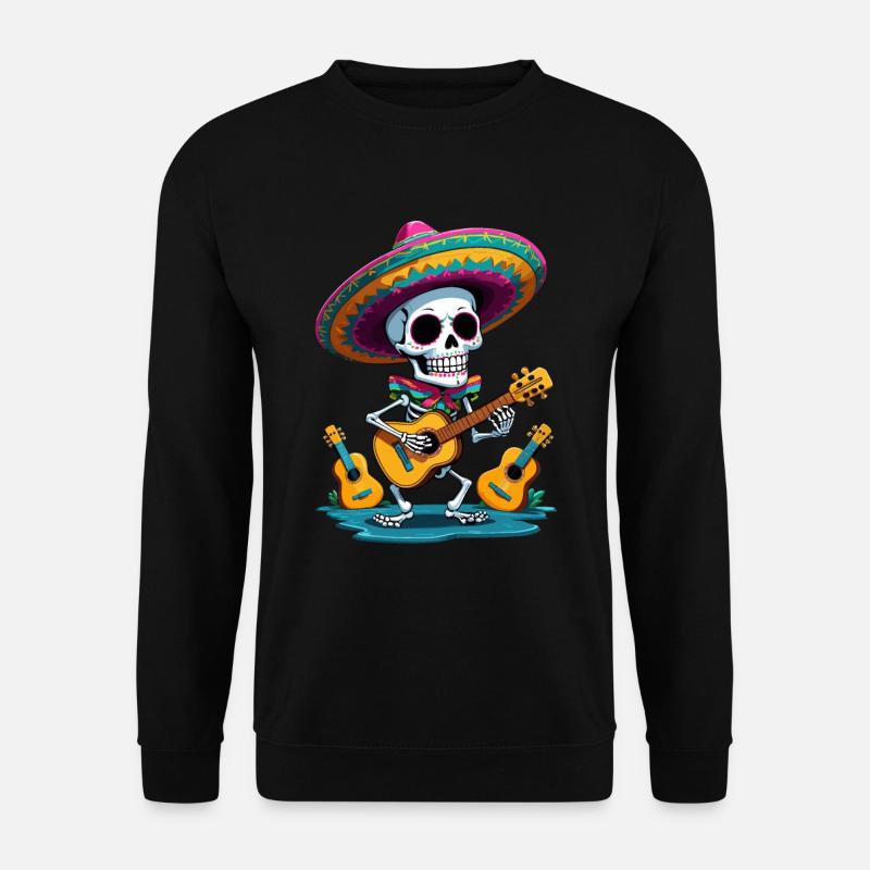 Skelett Mexikanischer Mariachi Gitarrenspieler - Unisex Pullover - Schwarz