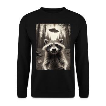 Lustiges Waschbär Selfie Außerirdisches Raumschiff - Unisex Pullover - Schwarz - Vorne - Alina (178cm) & Michal (187cm)
