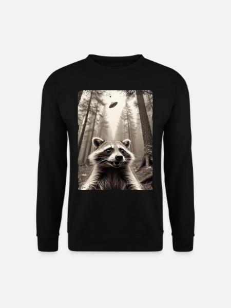 Lustiges Waschbär Selfie Außerirdisches Raumschiff - Unisex Pullover - Schwarz