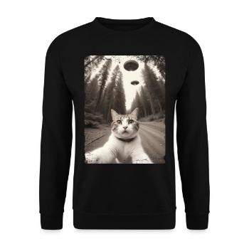 Selfie de chats avec un vaisseau spatial extraterrestre - Sweat-shirt Unisexe - noir - Devant - Alina (178cm) & Michal (187cm)