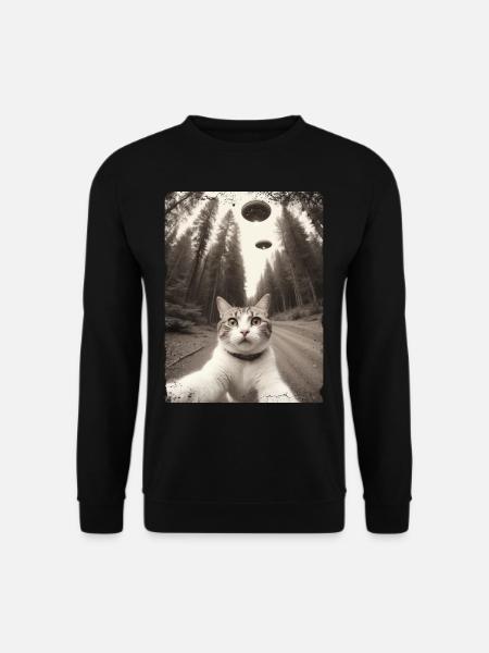 Katzen Selfie Mit Außerirdischem Raumschiff - Unisex Pullover - Schwarz