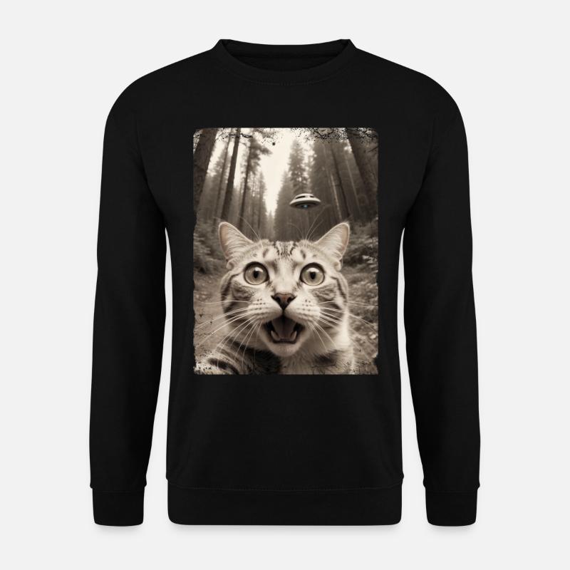 Funny Cat Selfie Alien Spaceship - Unisex Sweatshirt - black