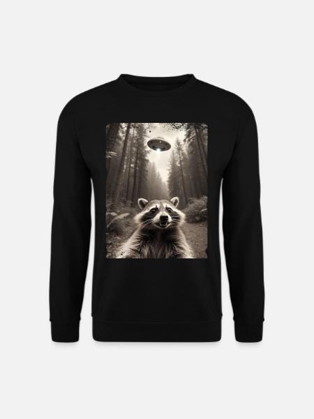 Lustiges Waschbär Selfie Außerirdisches Raumschiff - Unisex Pullover - Schwarz