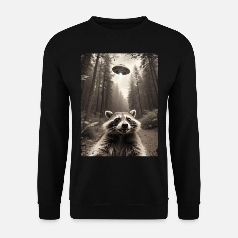 Funny Raccoon Selfie Alien Spaceship - Unisex Sweatshirt - black