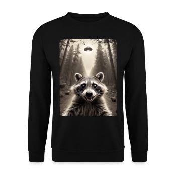 Funny Raccoon Selfie Alien Spaceship - Unisex Sweatshirt - black - Front - Alina (178cm) & Michal (187cm)