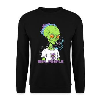 Lustiger Außerirdischer Spruch Zigarettenrauch - Unisex Pullover - Schwarz - Vorne - Alina (178cm) & Michal (187cm)