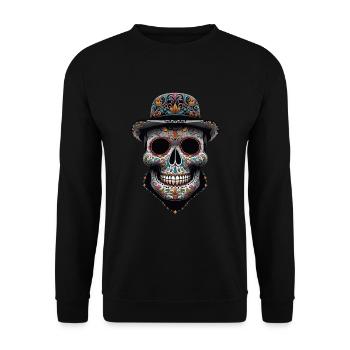 Dia De Muertos Mexiko Zuckerschädel Design - Unisex Pullover - Schwarz - Vorne - Alina (178cm) & Michal (187cm)