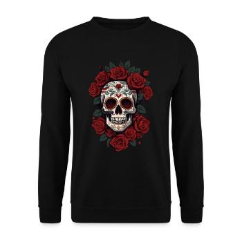 Dia De Muertos Zuckerschädel Mexikanischer - Unisex Pullover - Schwarz - Vorne - Alina (178cm) & Michal (187cm)