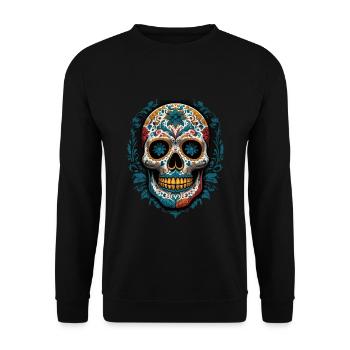 Dia De Muertos Mexiko Zuckerschädel Design - Unisex Pullover - Schwarz - Vorne - Alina (178cm) & Michal (187cm)
