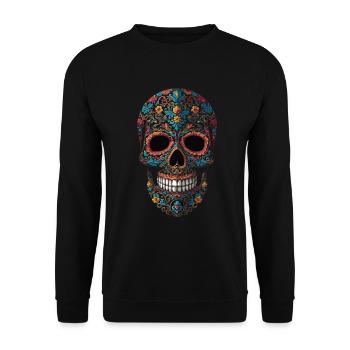 Dia De Muertos Zuckerschädel Mexikanischer - Unisex Pullover - Schwarz - Vorne - Alina (178cm) & Michal (187cm)