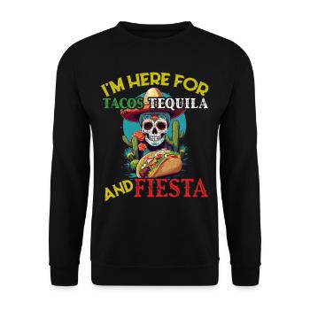 Lustiger Fiesta Spruch Mexikanischer Feiertag - Unisex Pullover - Schwarz - Vorne - Alina (178cm) & Michal (187cm)