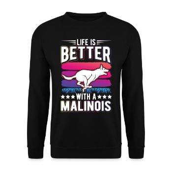 Life is better with a Malinois - Unisex Sweatshirt - black - Front - Alina (178cm) & Michal (187cm)