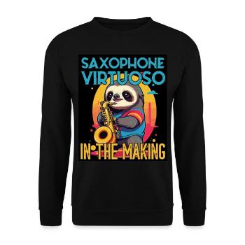 Lustiges Saxophon Faultier Jazz Musik Design - Unisex Pullover - Schwarz - Vorne - Alina (178cm) & Michal (187cm)