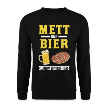 Mett and beer That's why I'm here Mettbrötchen - Unisex Sweatshirt - black - Front - Alina (178cm) & Michal (187cm)
