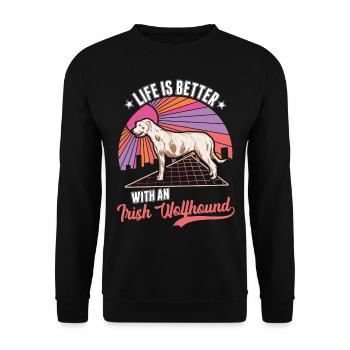 Irischer Wolfshund Irish Wolfhound - Unisex Pullover - Schwarz - Vorne - Alina (178cm) & Michal (187cm)
