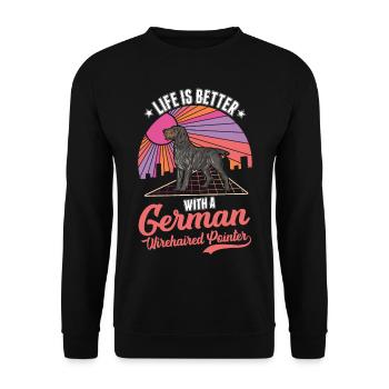 Life is better with a German wirehaired dog - Unisex Sweatshirt - black - Front - Alina (178cm) & Michal (187cm)