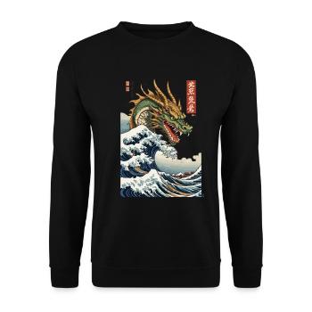 Esthétique vintage Ukiyo-E Wave Japan Dragon - Sweat-shirt Unisexe - noir - Devant - Alina (178cm) & Michal (187cm)