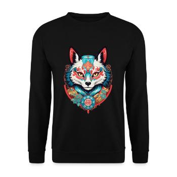 Masque Kitsune Japonais Anime Kawaii Renard Fantôme - Sweat-shirt Unisexe - noir - Devant - Alina (178cm) & Michal (187cm)