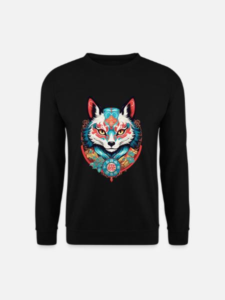Japanische Kitsune Maske Anime Kawaii Fuchsgeist - Unisex Pullover - Schwarz