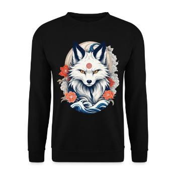 Weißer Kitsune Fuchs Japanische Kirschblüten - Unisex Pullover - Schwarz - Vorne - Alina (178cm) & Michal (187cm)