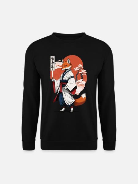 Ukiyo-E Kunst Stil Japanische Kitsune Fuchs - Unisex Pullover - Schwarz