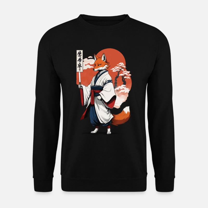 Ukiyo-E Kunst Stil Japanische Kitsune Fuchs - Unisex Pullover - Schwarz