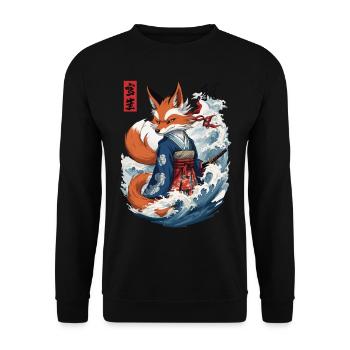 Ukiyo-E Samurai Fuchs Japanische Kitsune Maske - Unisex Pullover - Schwarz - Vorne - Alina (178cm) & Michal (187cm)