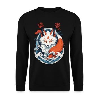 Masque Kitsune Japonais Anime Kawaii Renard Fantôme - Sweat-shirt Unisexe - noir - Devant - Alina (178cm) & Michal (187cm)