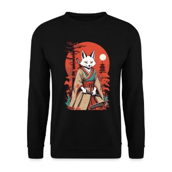Samurai Fuchs Japanische Kitsune Maske Design - Unisex Pullover - Schwarz - Vorne - Alina (178cm) & Michal (187cm)