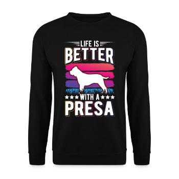 La vie est meilleure avec un Presa Canario - Sweat-shirt Unisexe - noir - Devant - Alina (178cm) & Michal (187cm)