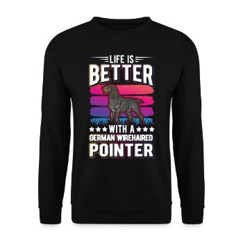 Life is better with a German wirehaired dog - Unisex Sweatshirt - black - Front - Alina (178cm) & Michal (187cm)