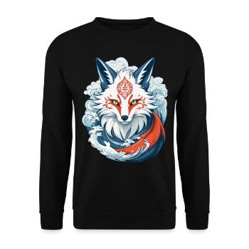 Masque Kitsune Japonais Anime Kawaii Renard Fantôme - Sweat-shirt Unisexe - noir - Devant - Alina (178cm) & Michal (187cm)