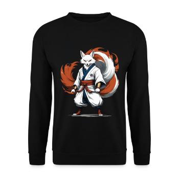 Samurai Fuchs Japanische Kitsune Maske Kawaii - Unisex Pullover - Schwarz - Vorne - Alina (178cm) & Michal (187cm)