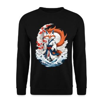 Ukiyo-E Style artistique japonais Kitsune Renard - Sweat-shirt Unisexe - noir - Devant - Alina (178cm) & Michal (187cm)