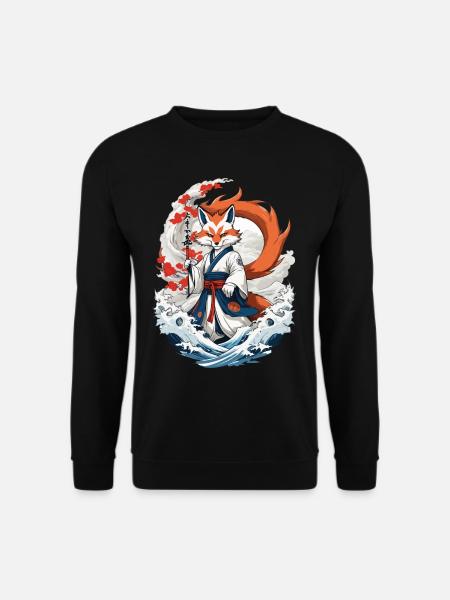 Ukiyo-E Kunst Stil Japanische Kitsune Fuchs - Unisex Pullover - Schwarz