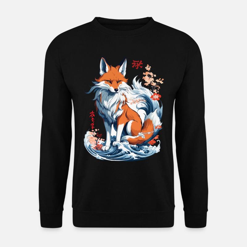 Ukiyo-E Kunst Stil Japanische Kitsune Fuchs - Unisex Pullover - Schwarz