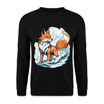 Japanese Kitsune Mask Kawaii Fox Spirit Design - Unisex Sweatshirt - black - Front - Alina (178cm) & Michal (187cm)